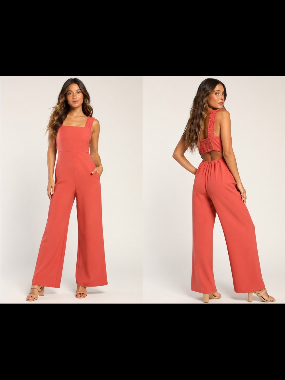 Sadie & Sage Coral Square-Neck Wide-Leg Jumpsuit